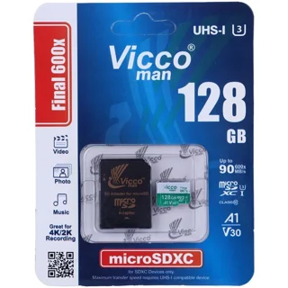 رم میکرو 128 گیگ ویکومن Vicco Man Final 600X U3 A1 V30 C10 90MB/s + خشاب