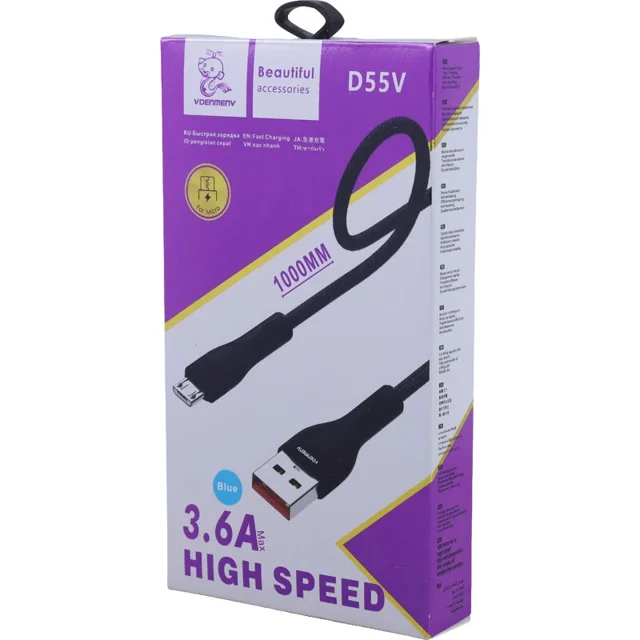کابل میکرو یو اس بی فست شارژ 3.6 آمپر دنمن D55V طول 1