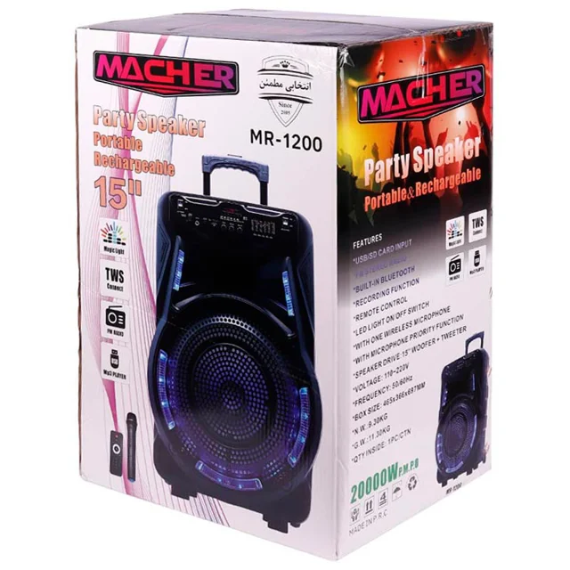 اسپیکر چمدانی بلوتوثی رم و فلش خور Macher MR-1200